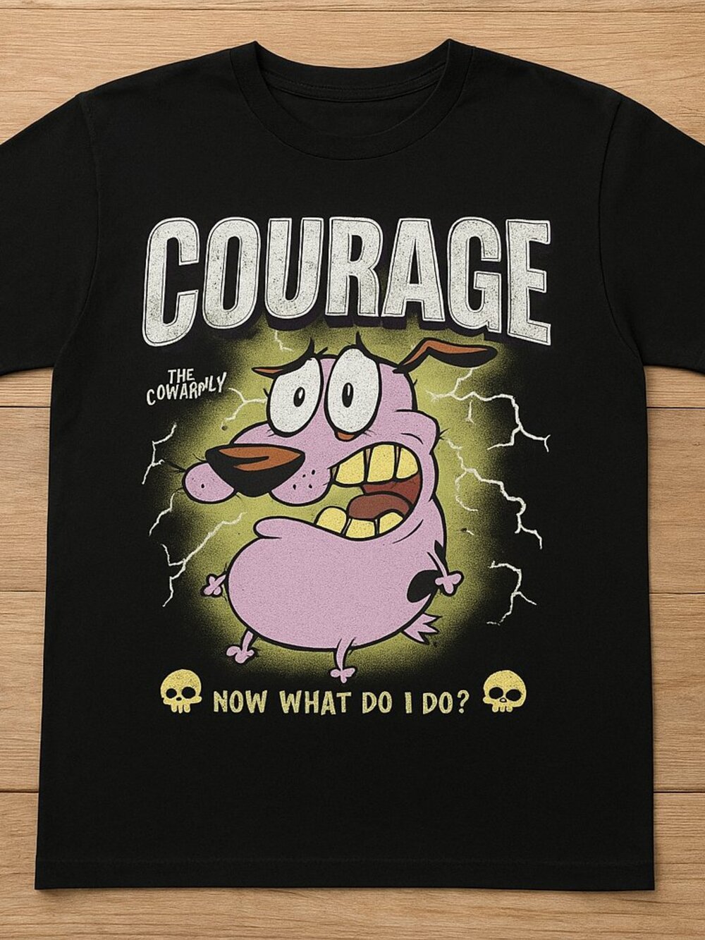 Courage Cartoon Graphic Tee | Black Vintage Cartoon T-Shirt